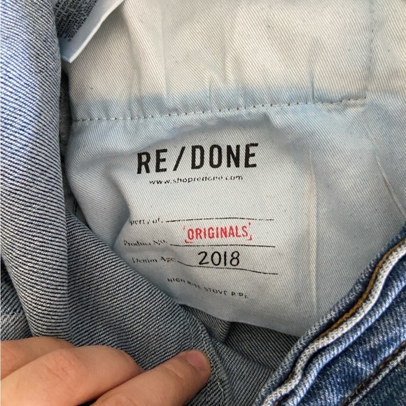 Redone/ Originals High Rise Stovepipe Jeans Blue Size 29 Frayed Hem - Picture 7 of 8